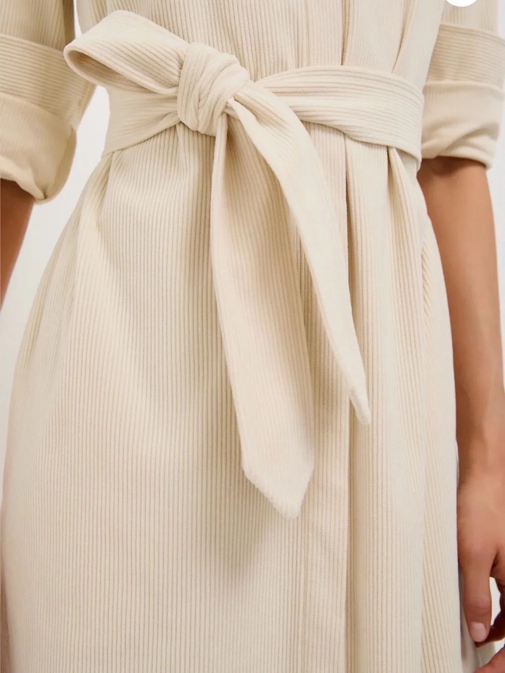 Tuckernuck Cream Corduroy Long-Sleeve Belted Midi Dress